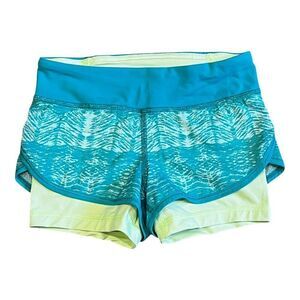 Ivivva Girls Lululemon Teal Yellow Stretchy Dance Bike Gymnastic Shorts Size 7